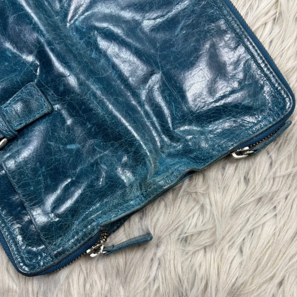 Tano Teal Distressed Leather Boi-Fold Wallet Clutch Card Organizer Boho Artsy